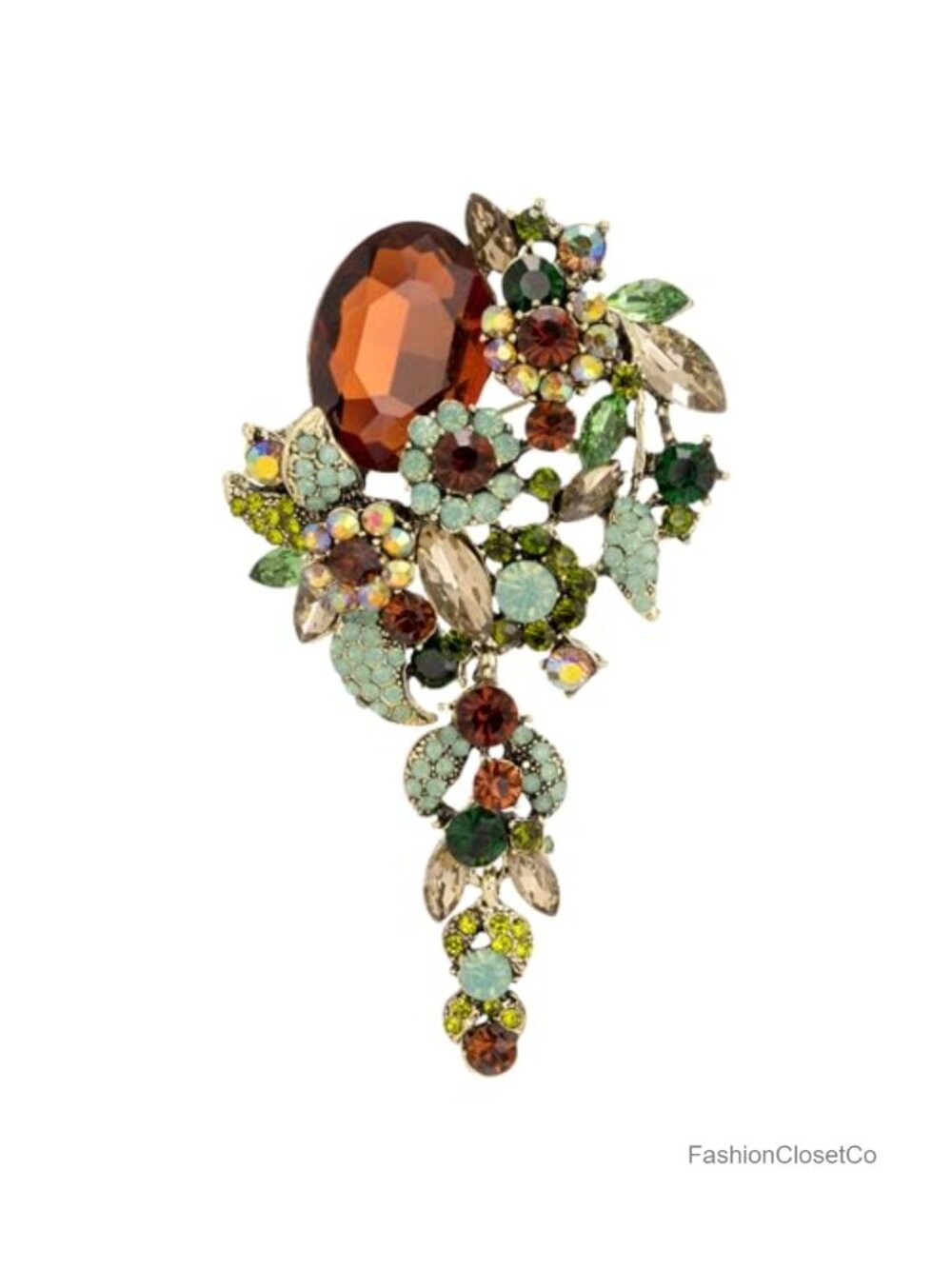 Large Long Flower Rhinestone Brooch Pin Statement Jewelry